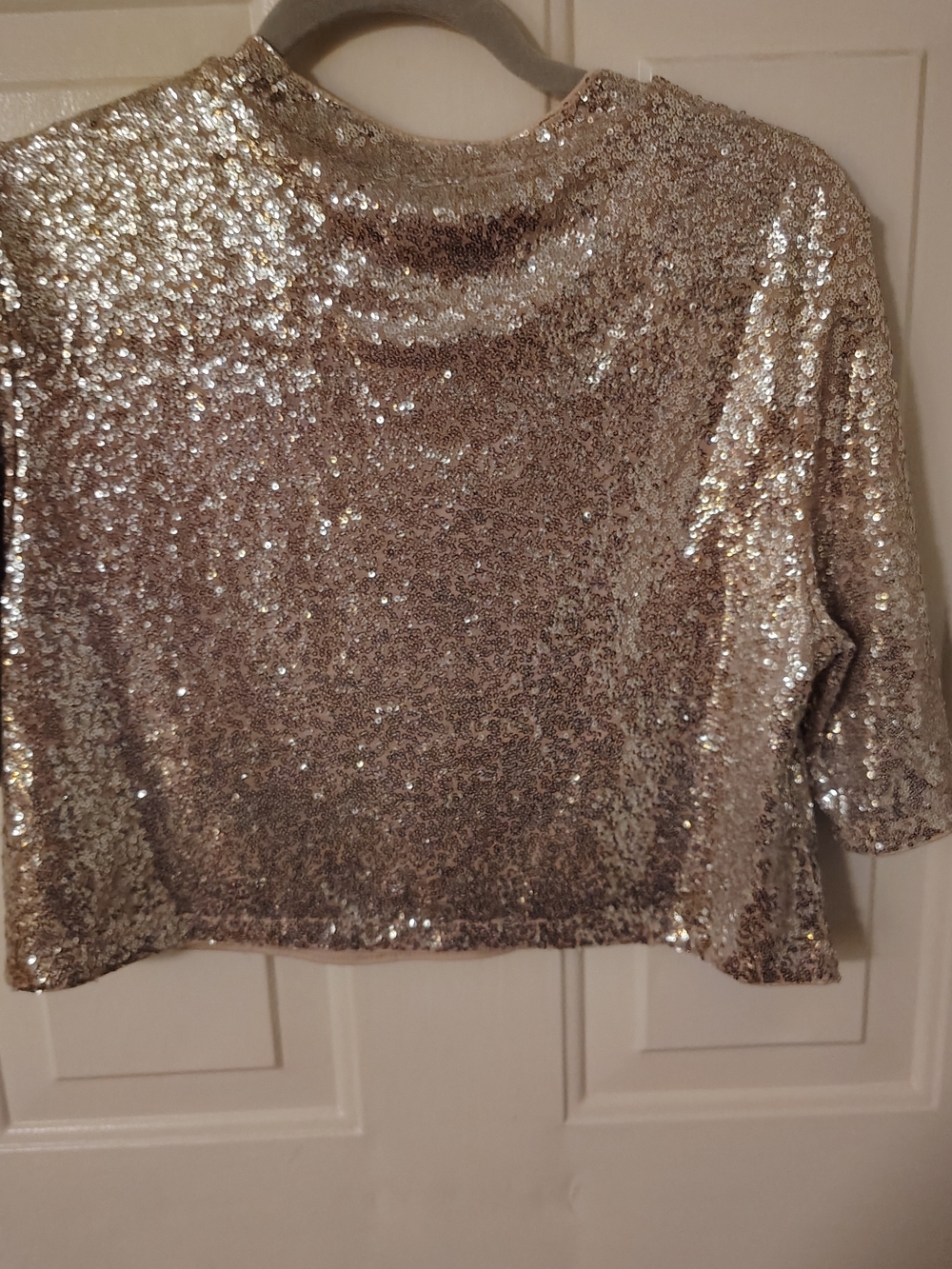 H&M Gold Sequin Short Sleeve Crop Top - Picture 2 of 5
